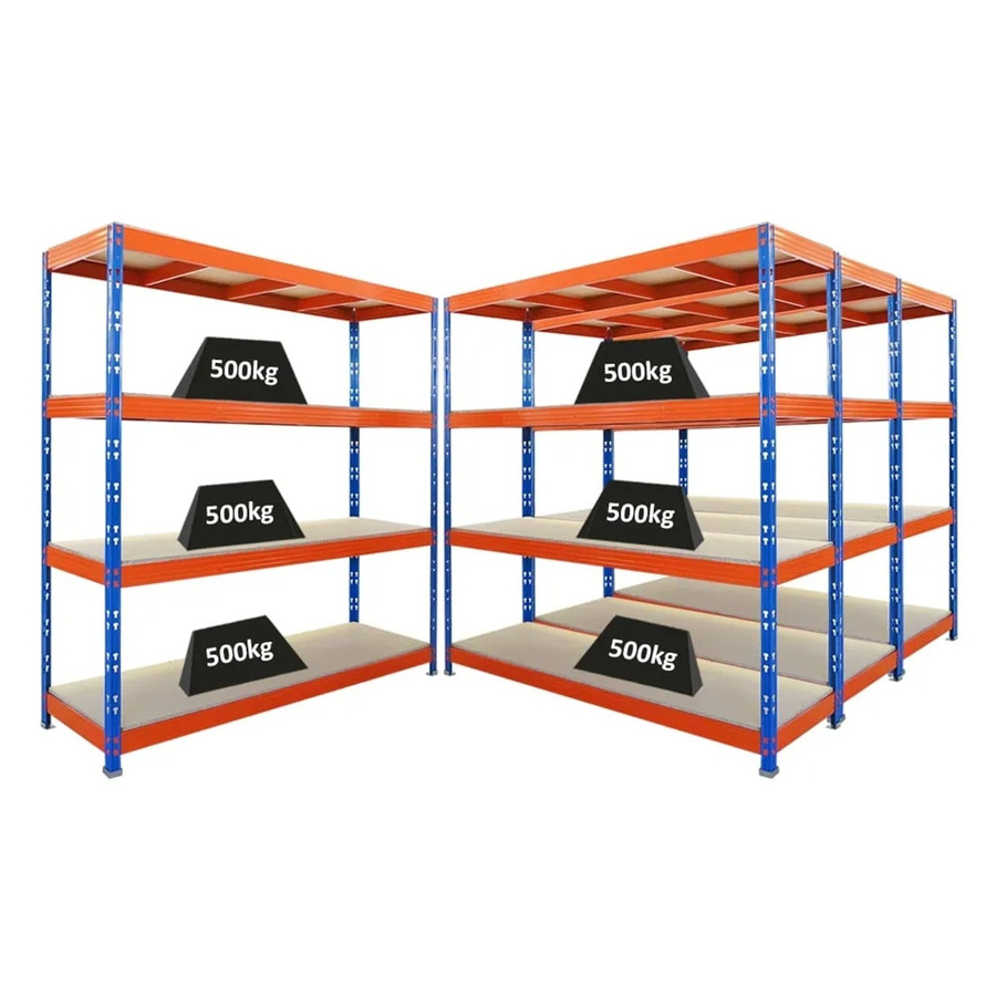 PROREGAL Rhino Schwerlastregal Set 4er Pack, Blau-Orange, B/T/H: 200 x 60 x 200 cm, 4 Ebenen mit 16mm Spanplatten, Fachlast 500kg - Bild 2