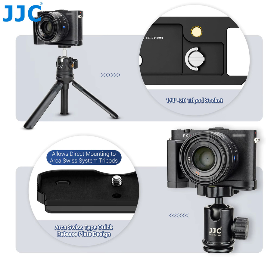 JJC Delux Metall-Kamera-Handgriff für Sony RX1R III RX1RM3 RX1R3, L-förmiger Halterungshalter mit 1/4-Zoll-Gewinde, Schwarz, kompatibel mit Arca-Swiss - Bild 4