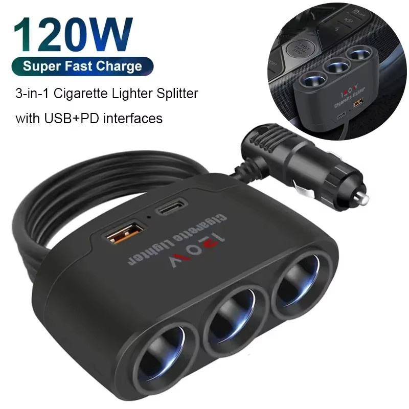 kankeirr Dual USB Auto Ladegerät mit 120W PD und QC3.0 Schnellladefunktion für 12V 24V, Schwarz - Bild 2
