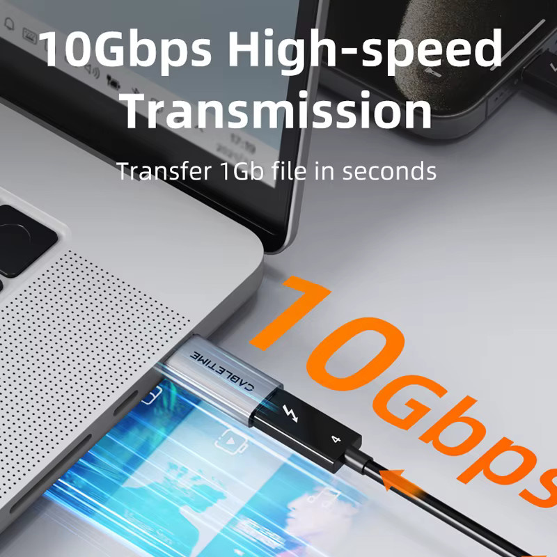 CABLETIME USB A 3.2 Gen 2 auf USB C Adapter Doppel 10 Gbit/s 3A Schnellladung in Silber - Bild 2