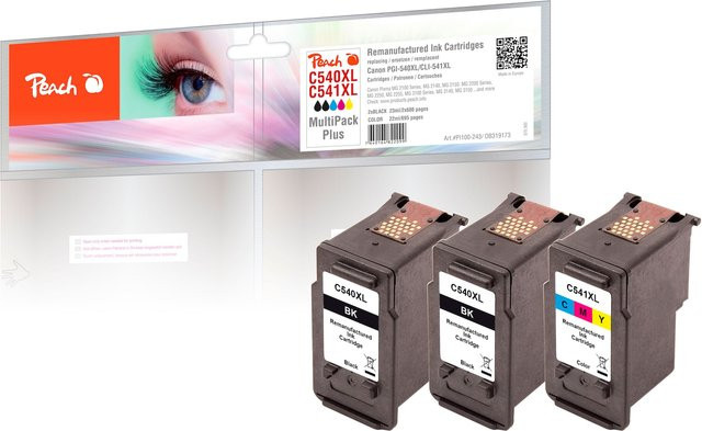 Peach C540 XLBK 3 Druckköpfe XL Set (Schwarz und Multicolor) für Canon Pixma TS 5150, ersetzt Canon PG-540XLBK und CL-541XLC, wiederaufbereitet - Bild 1