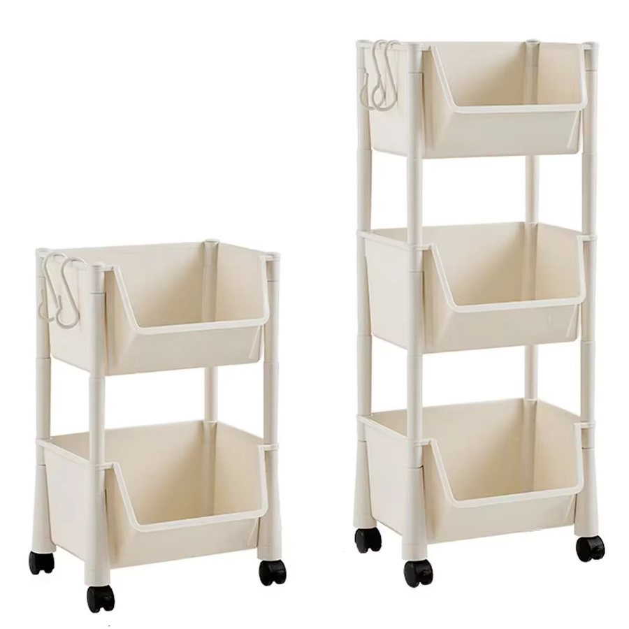Bodenstehendes 2/3-schichtiges Lagerregal als vielseitiges Bücherregal und Aufbewahrungswagen für Wohnzimmer, Küche oder Schlafzimmer - Bild 3