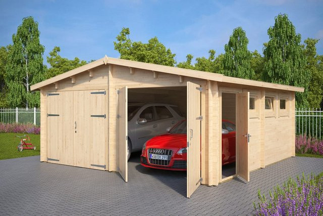 Holz-Doppelgarage Hansa E als Bausatz mit Doppeltoren, Maße: 6 x 6 m - Bild 1