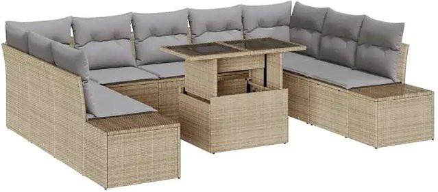 vidaXL Garten-Sofa-Set aus Poly Rattan in Beige mit integriertem Speicher und U-Form - Bild 1