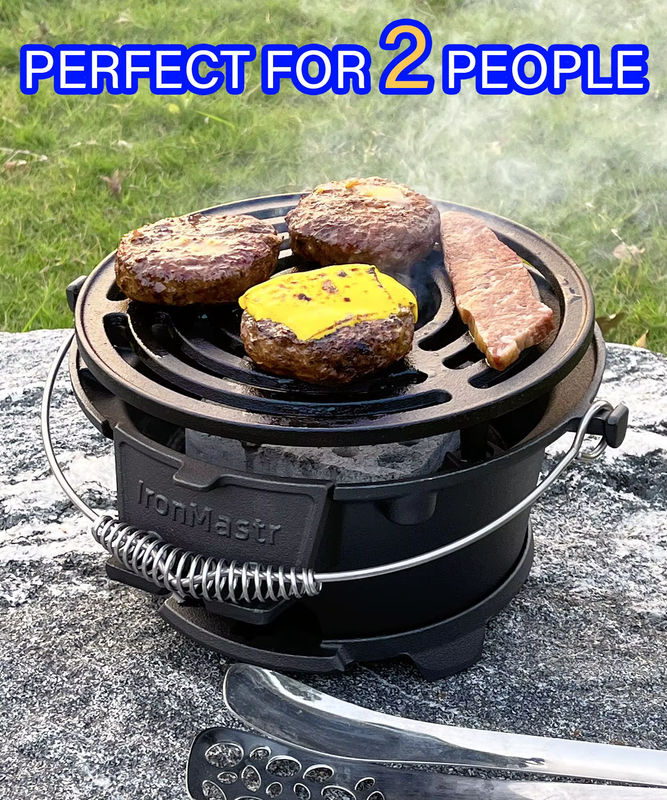 Tragbarer Hibachi-Grill aus Gusseisen in Schwarz für Outdoor und Camping, Tischgrill für Holzkohle, B/T/H: 28,96 x 28,96 x 15,24 cm - Bild 3