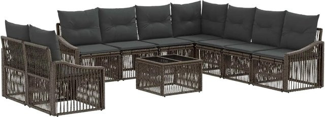 vidaXL Gartensofa-Set aus Poly-Rattan in Grau mit Polsterung und Kissen, 10-teilige Lounge-Garnitur mit Eckelementen, 3-Sitzer-Sofas und Couchtisch für den Außenbereich - Bild 1