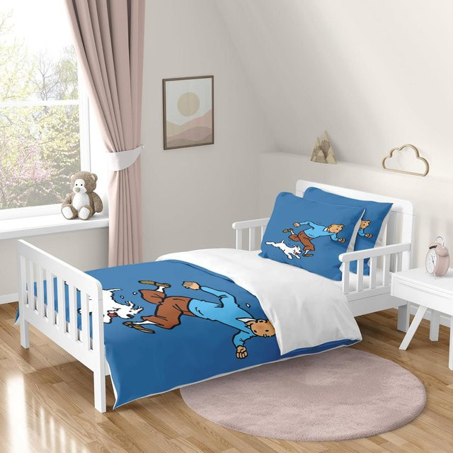 Bettwäsche-Set Die Abenteuer von Tim und Struppi aus Mikrofaser in Blau mit Bettbezug und Kissenbezug für Erwachsene und Kinder, B/H: 203 x 218 cm - Bild 1