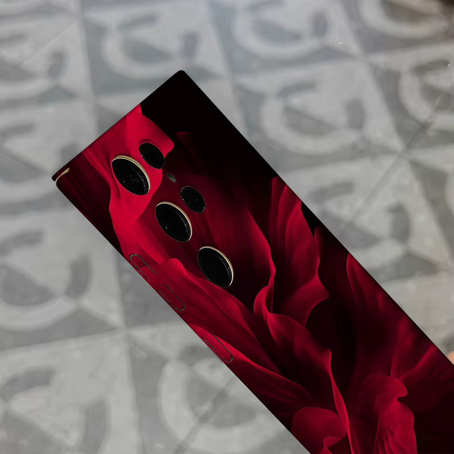 Stoßfeste Doppelschicht Handyhülle mit Samt-Blumen-Design für Samsung Galaxy S25 Ultra, S24 und S23 Ultra Plus in Rot-Schwarz - Bild 5