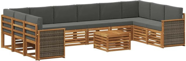 vidaXL Outdoor-Sofagarnitur in L-Form aus Akazienholz mit 8 Kissen in Anthrazit und Natur - Bild 1