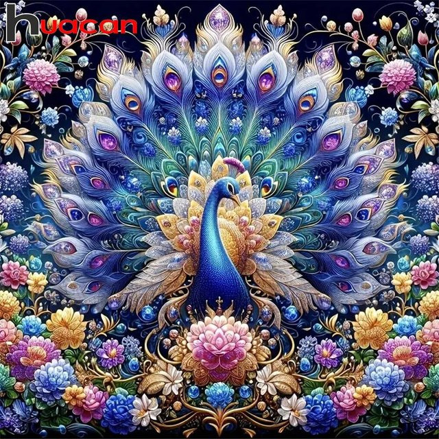 Huacan Diamant-Mosaik Wandkunst Pfau mit quadratischen Strasssteinen in Multicolor - Bild 1
