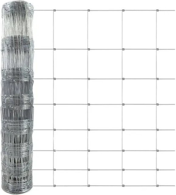 Karat Wildzaun Knotengitter aus verzinktem Stahl, Farbe: Silber, Höhe: 150 cm, Länge: 50 m, Maschenbreite: 15 cm - Bild 1
