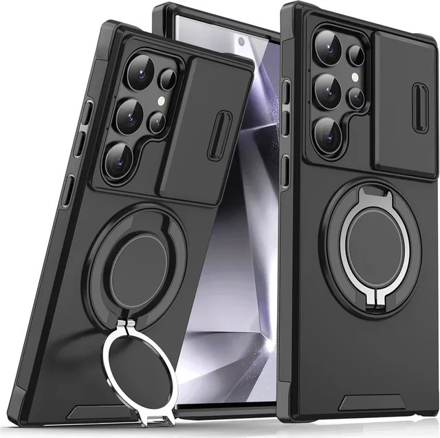 Luxus Handyhülle mit Fingerring und Kameraschutz für Samsung Galaxy S26 S25 S24 S23 S22 S21 Plus Ultra in Schwarz oder Blau - Bild 1