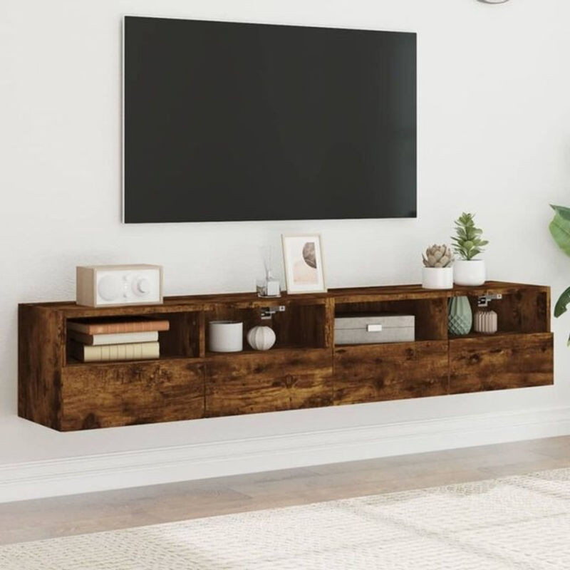 Vidaxl Set aus 2 TV-Wandschränken in Räuchereiche Braun aus Holzwerkstoff im Industrial Design B: 80 cm, T: 30 cm, H: 30 cm - Bild 1
