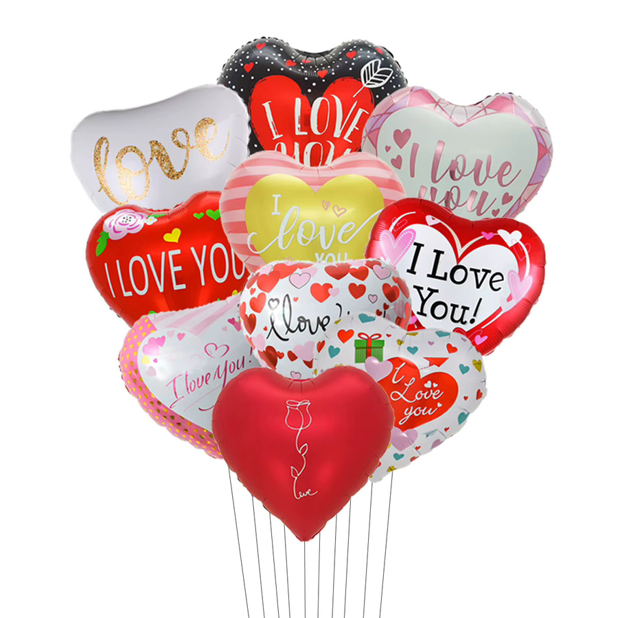 EACH PARTY Set aus 11 hohlen Herz-Folienballons in Multicolour für Valentinstag und Hochzeit, Durchmesser: 45,7 cm - Bild 1