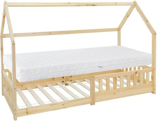 ML-Design Kinderbett Hausbett aus Kiefernholz in Natur mit Matratze und Rausfallschutz, B/T/H: 90 x 200 x 142 cm - Bild 1