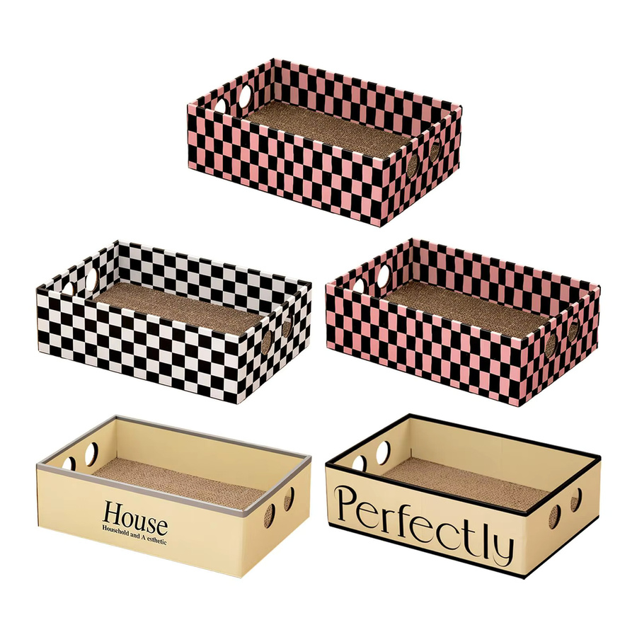 Kesoto Katzenkratzbox aus Wellpappe in Rot mit Karomuster als Katzen-Lounge und Kratzunterlage - Bild 2