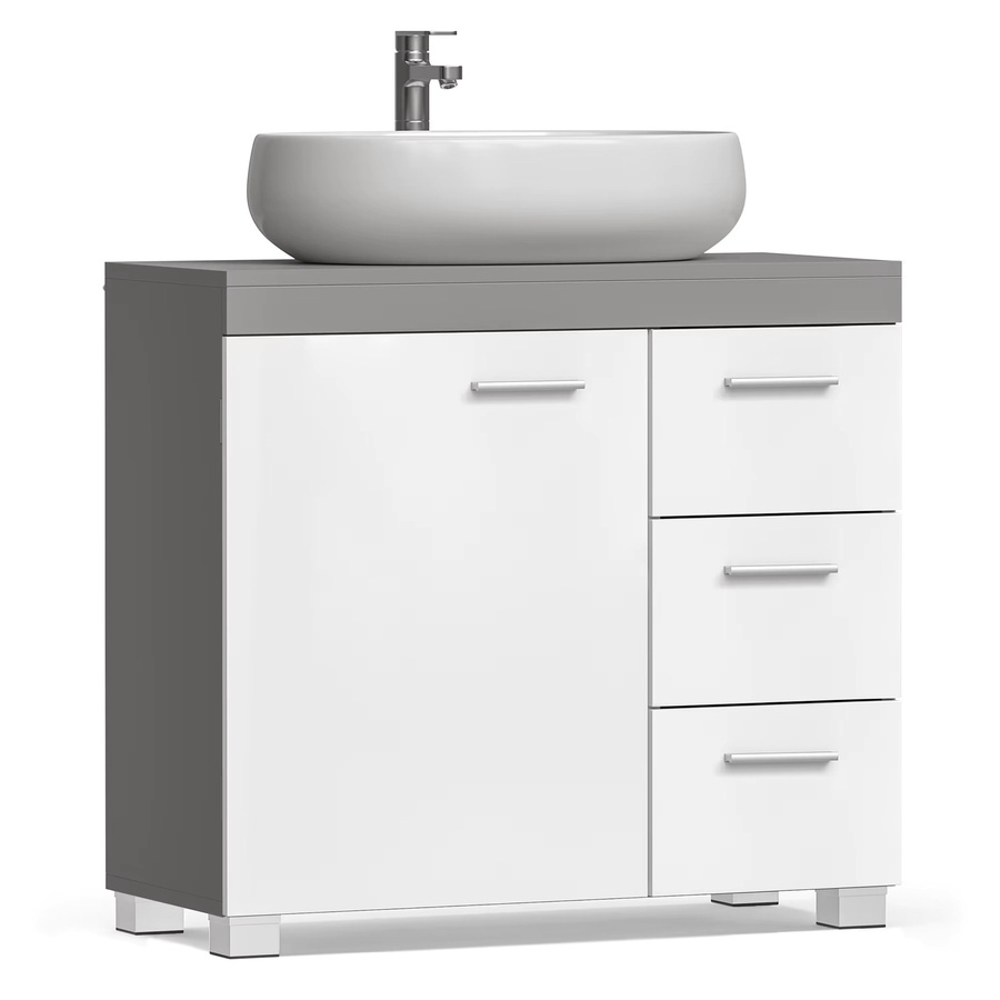 VASAGLE Waschbeckenunterschrank mit Füßen in Weiß, moderner Badunterschrank mit Schubladen und Türen, B/T/H: 70 x 30 x 64 cm - Bild 2