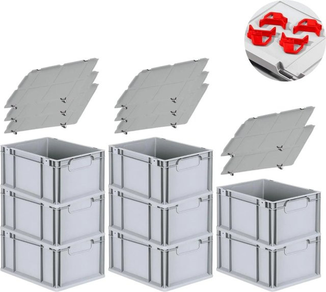 PROREGAL Spar Set mit 8x Eurobox Nextgen Economy inklusive Auflagedeckeln und 4x Schiebeschnappverschlüssen, Farbe Rot, H x B x T: 22 x 30 x 40 cm, 20 Liter - Bild 1
