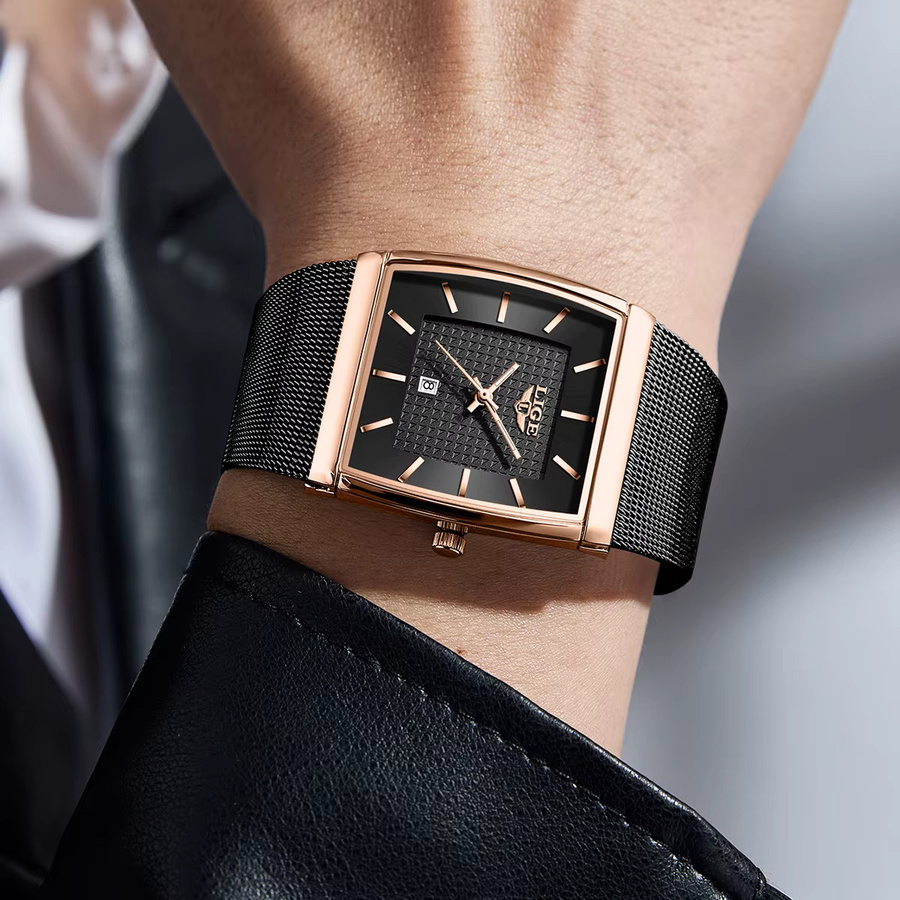 LIGE Armbanduhr Quarz, Edelstahl, Silber, Schwarz, Herren - Bild 5