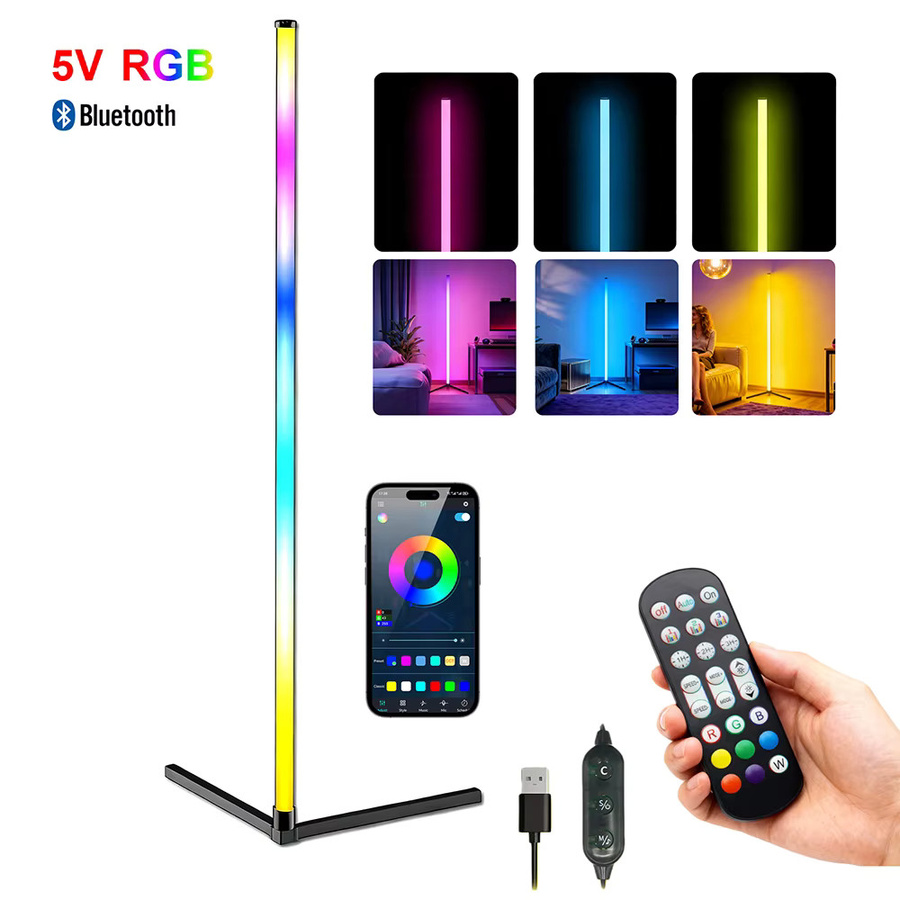 HAGAHA RGBW LED-Stehlampe in Schwarz mit Bluetooth-App, Fernbedienung und Musiksynchronisierung, moderne Eckbeleuchtung für Wohnzimmer und Schlafzimmer, Höhe: 122 cm - Bild 3