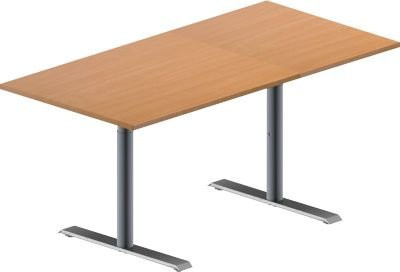 Schäfer Shop Genius Konferenztisch MODENA FLEX, Rechteck, T-Fuß Rundrohr, Farbe Buche und Weißaluminium, B/T/H: 160 x 80 x 65-85 cm - Bild 1