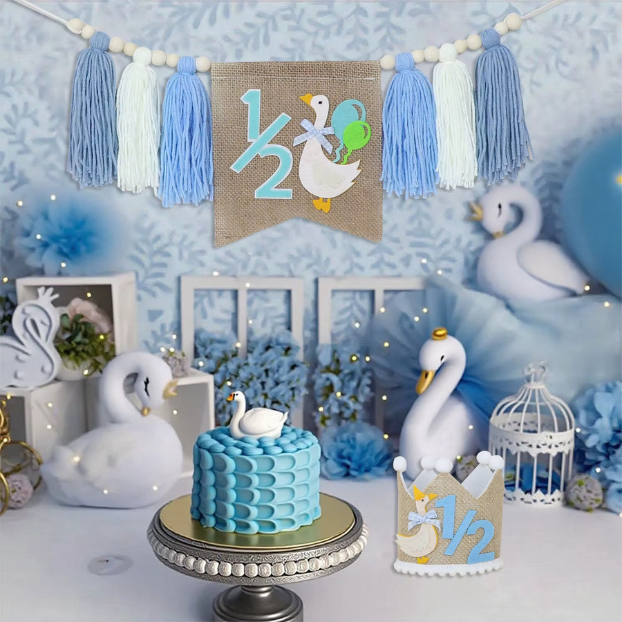 Blue Goose Geburtstagsstuhlbanner für den halben Geburtstag in Blau als Party-Dekoration und Foto-Requisit für Babys - Bild 2