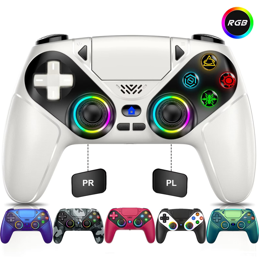 Bonacell Kabelloser Controller für Playstation 5 mit RGB-Licht, Turbo/Macro-Funktion, 6-Achsen-Gyro und Dual-Vibration in Rot/Weiß/Multicolor - Bild 7