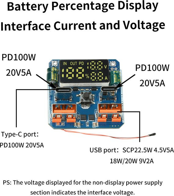 4S PD 100W Bidirektionales Buck-Boost-Modul für Lithiumbatterien mit USB-C, Blau - Bild 1
