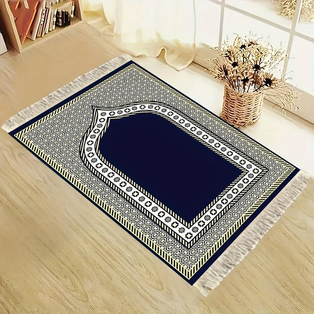 VIKAMA Tragbare Gebetsmatte im Pilgerdesign, Faltbarer Islamischer Gebetsteppich in Blau, Weicher Orientalscher Teppich für das Wohnzimmer - Bild 1