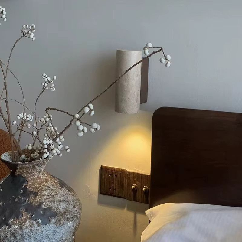 CHUBAN LED Wandlampe aus Travertin Naturstein in Beige für Wohnzimmer, Schlafzimmer und Flur mit E27 Fassung - Bild 3