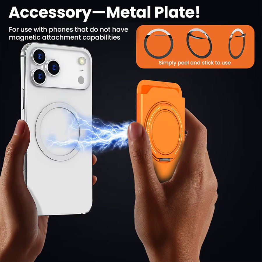 Olaf Magnetischer Ringhalter für MagSafe Wallet Kartenhalter-Hülle für iPhone 17 Pro Max 16 15 Plus Samsung S25 Ultra S24 Plus in Schwarz und Orange - Bild 6