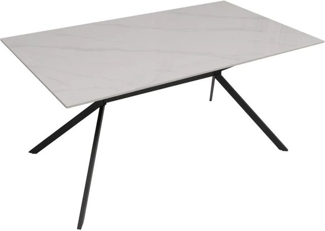 Esszimmertisch MCW O58 aus Sinterstein und Metall in Weiß mit Marmor-Optik, B: 160 cm, T: 90 cm, H: 76 cm - Bild 2