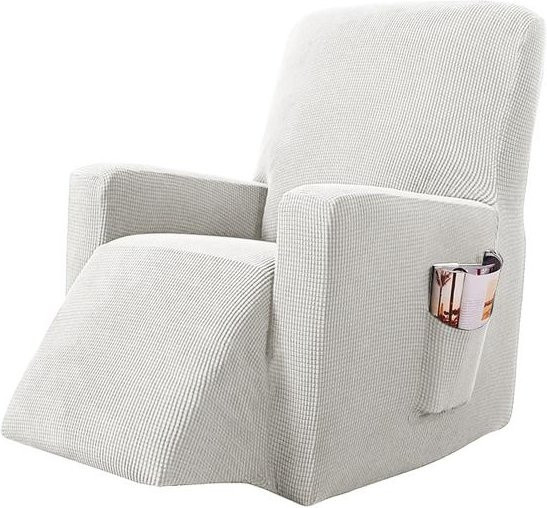 S-EMIGA Stretch-Schonbezug für Sessel in Jacquard-Optik mit Seitentasche, rutschfest, Weiß - Bild 1