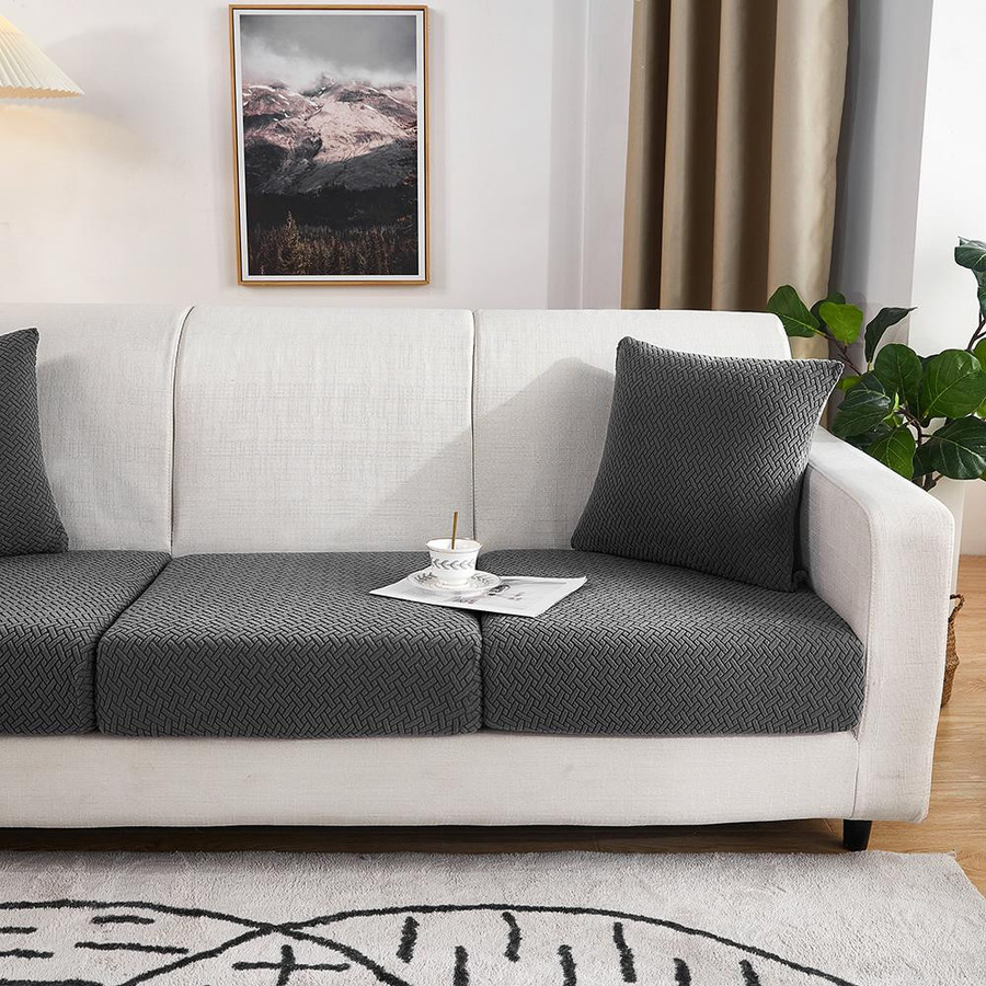 BRHUIXUE Jacquard Sofa Sitzkissenbezug aus Polyester, elastischer Ecksofa Schonbezug in Grau, Größe S - Bild 1