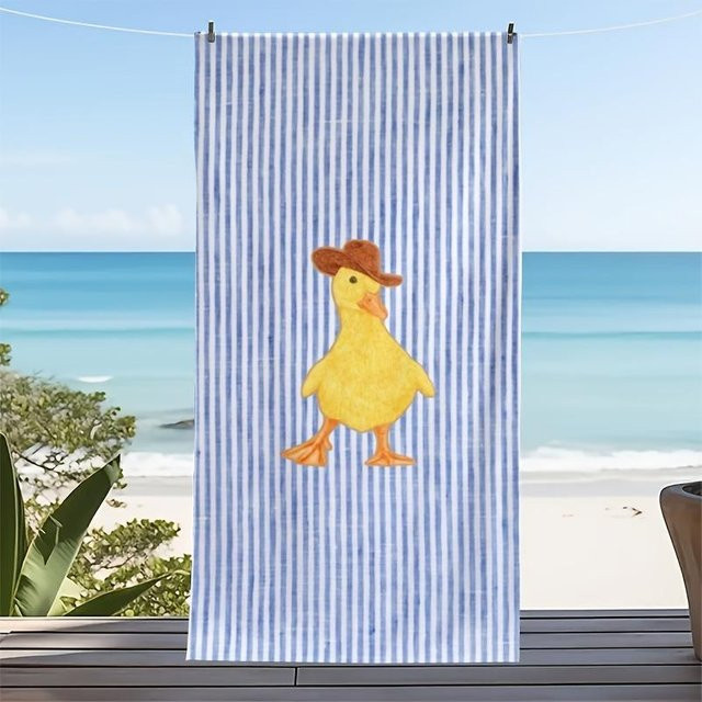 JMG Household Supplies Strandtuch mit Enten-Motiv, blau gestreift, sandfrei und schnelltrocknend, B/B: 80 x 160 cm - Bild 1