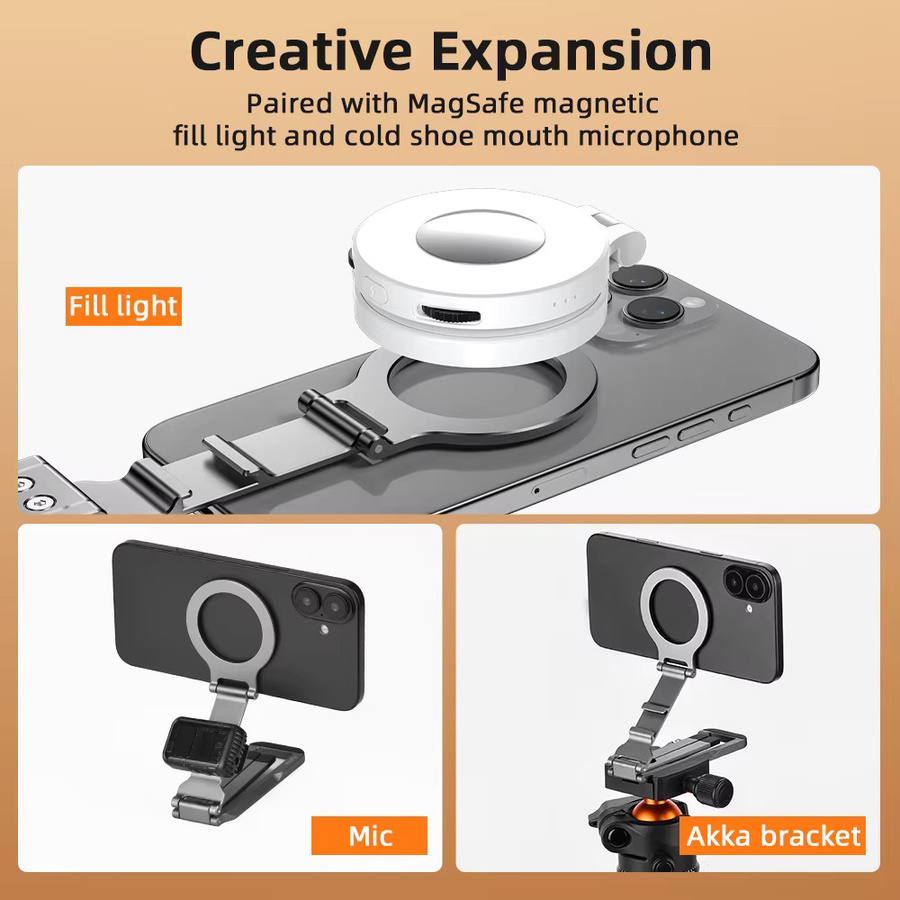 Flymile Magnetischer Handyhalter mit Stativ und Karabiner für iPhone 17 16 15 14 Pro als Desktop-Ständer und Fotografie-Griff - Bild 3