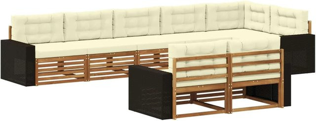 vidaXL Outdoor-Sofagarnitur aus Akazienholz in L-Form mit 8 Kissen in Beige und Natur - Bild 1