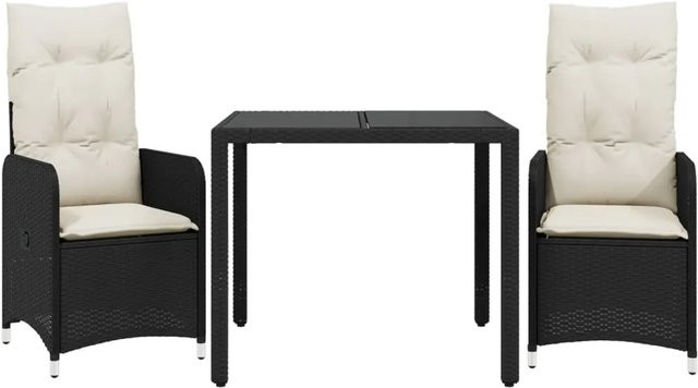 vidaXL 3-tlg Garten-Bistro-Set aus Poly-Rattan mit Kissen in Schwarz und Cremeweiß - Bild 1