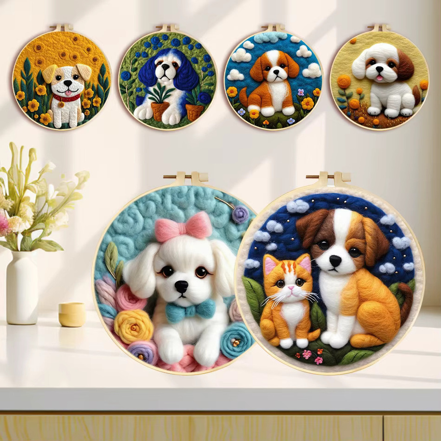 RUOPOTY Diy Wollfilz Malerei mit Stickrahmen, Niedlicher Hund, Set / Bundle, Bunt / Mehrfarbig - Bild 2