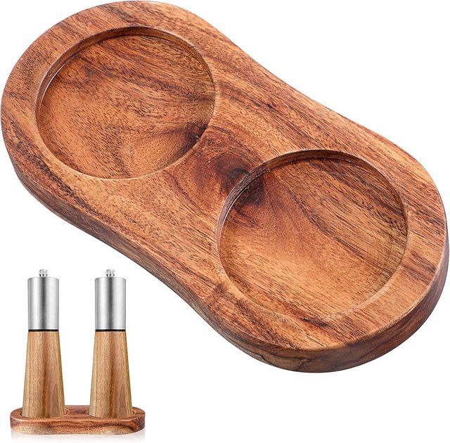 Salz- und Pfeffermühlen-Set mit Tablett aus Akazienholz von LMETJMA - Bild 1