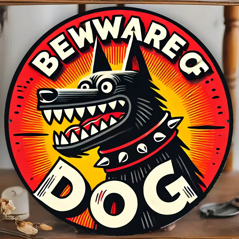 Rundes Metallblechschild Potdemiel Beware of Bad Dogs Vintage Wanddeko Multicolor Durchmesser: 20 cm - Bild 5