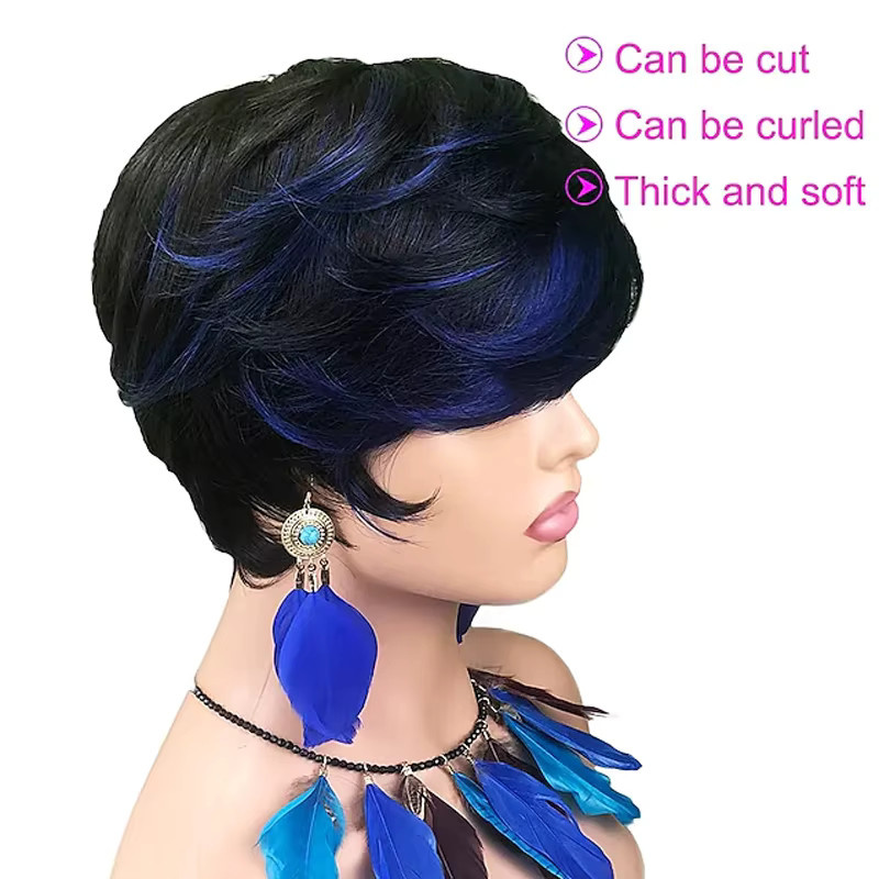 HAIRJOY Perücke aus Kunsthaar, schwarz, blaue Ponysträhnen, Damen - Bild 4