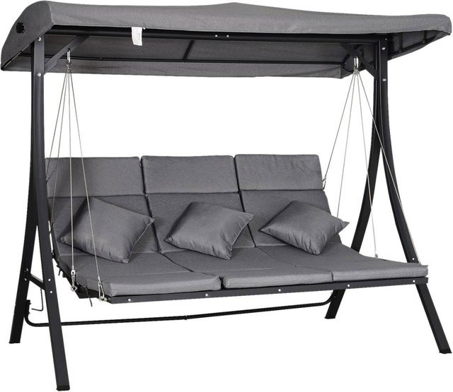 Outsunny Hollywoodschaukel aus Metall in Grau mit Sonnendach und Kissen, B/H/T: 200 x 168 x 115 cm - Bild 1