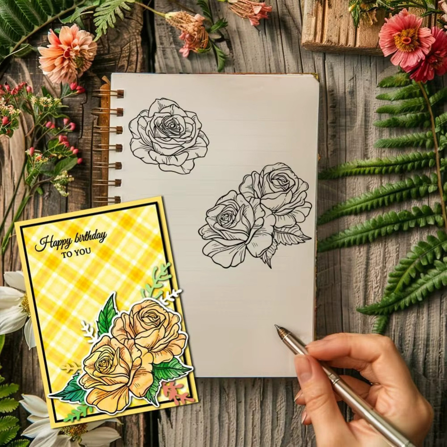 Transparente Silikonstempel mit floralem Rosenmotiv für die Kartenherstellung - Bild 2