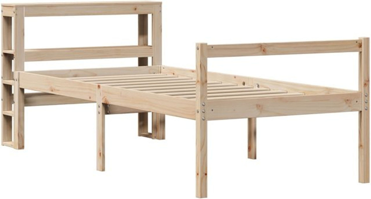 vidaxl Massivholzbett aus Kiefer im Landhausstil mit Kopfteil, Braun, B/T/H: 90 x 190 x 96 cm - Bild 1