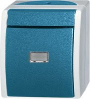 Busch-Jaeger Taster Ocean 2621 WGL-53 Aufputz Feuchtraum-Schalter 1-polig mit Beleuchtung IP44 Blau Grün - Bild 1