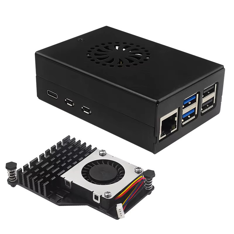 SHCHV Raspberry Pi 5 Aluminiumgehäuse aus Metall in Schwarz mit aktivem PWM-Lüfter - Bild 3