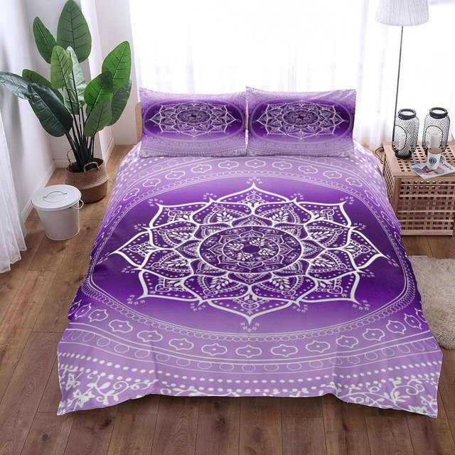 Bettwäsche Set Binchi Fitness Vintage Mandala in Lila, bestehend aus Bettbezug und Kissenbezug aus Mikrofaser, Breite: 135 cm, Länge: 200 cm - Bild 1