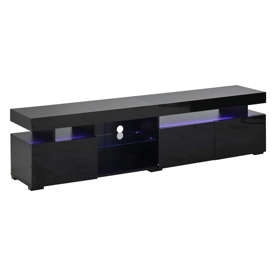okwish TV Schrank in Schwarz mit Hochglanz-Optik und Glas-Einlegeböden, B/T/H: 180 x 35 x 45 cm - Bild 2