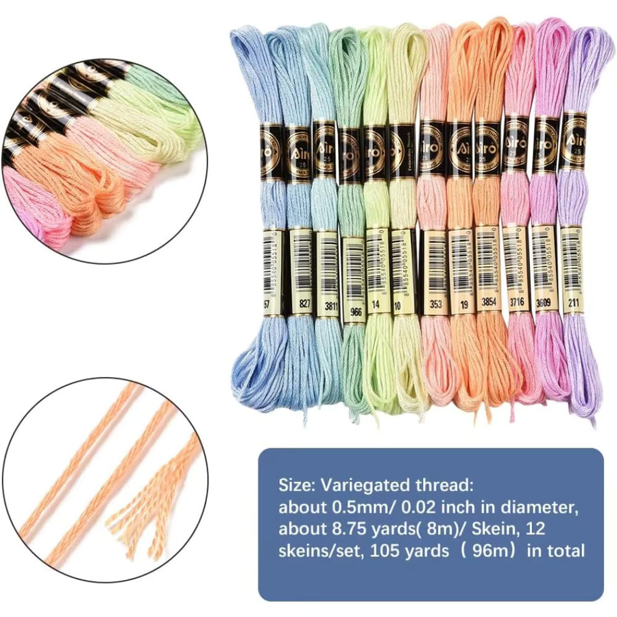 12 Stränge meliertes Stickgarn für Kreuzstich und Freundschaftsbänder in Multicolour, 105 Yards Gesamtlänge - Bild 2